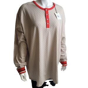 NWT Hearth & Hand Magnolia Women 2XL Sleep Shirt Nightgown Cotton Blend Red Trim